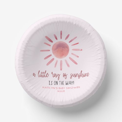 A Little Ray Of Sunshine Pink Sun Baby Shower Paper Bowls
