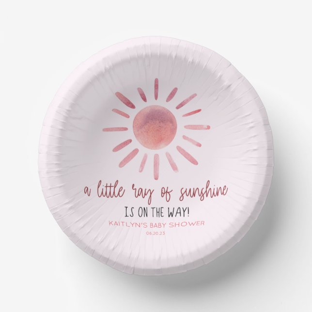 A Little Ray Of Sunshine Pink Sun Baby Shower Paper Bowls (Front)