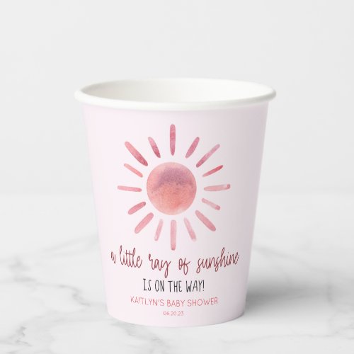 A Little Ray Of Sunshine Pink Sun Baby Shower Paper Cups