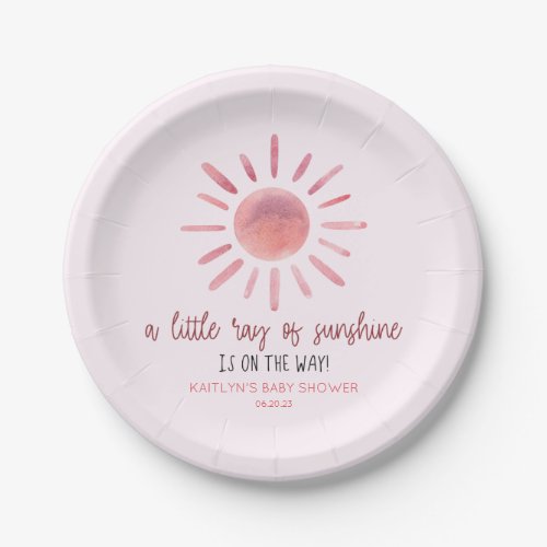 A Little Ray Of Sunshine Pink Sun Baby Shower Paper Plates