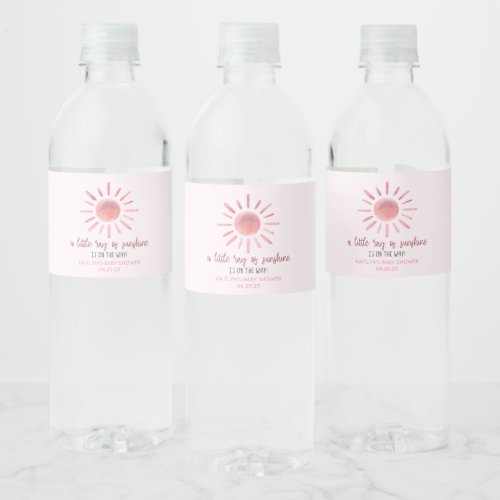 A Little Ray Of Sunshine Pink Sun Baby Shower Water Bottle Label