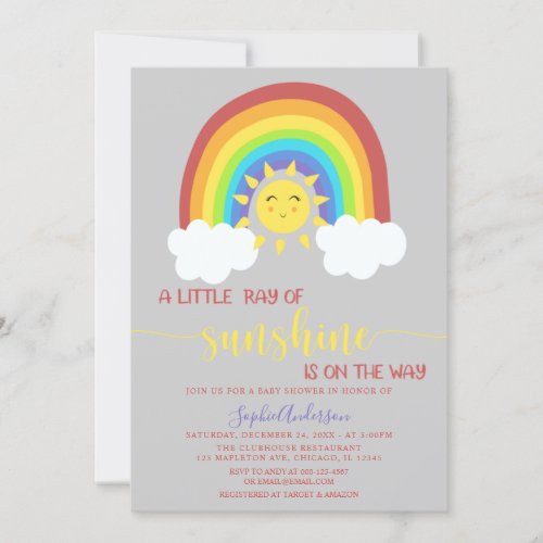 A Little Ray of Sunshine Rainbow Baby Shower Invitation