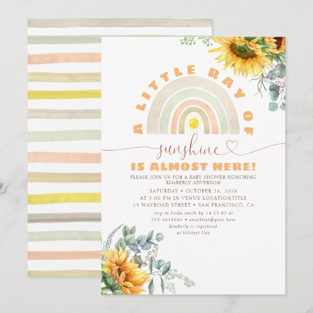 A Little Ray of Sunshine Rainbow Fall Baby Shower Invitation (Front/Back)
