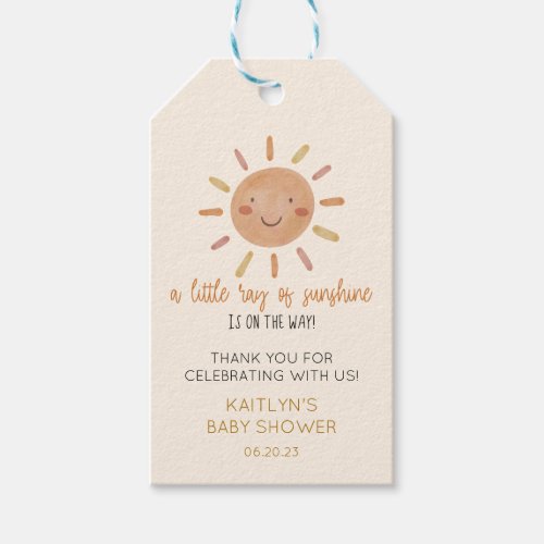 A Little Ray Of Sunshine Yellow Sun Baby Shower Gift Tags