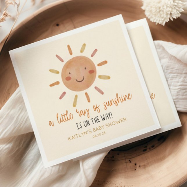 A Little Ray Of Sunshine Yellow Sun Baby Shower Napkins (Creator Uploaded)