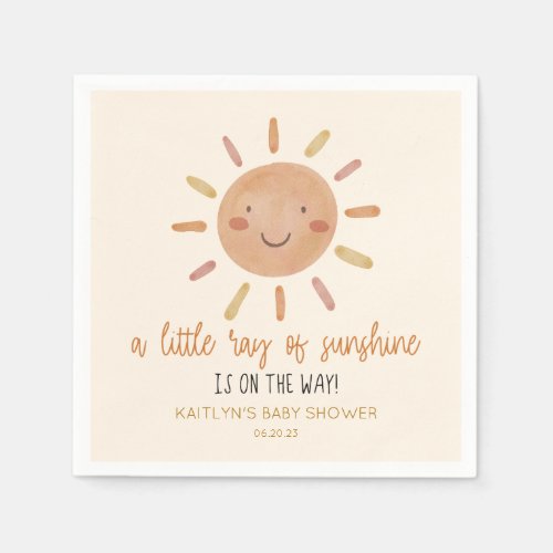 A Little Ray Of Sunshine Yellow Sun Baby Shower Napkins