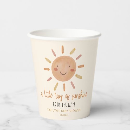 A Little Ray Of Sunshine Yellow Sun Baby Shower Paper Cups