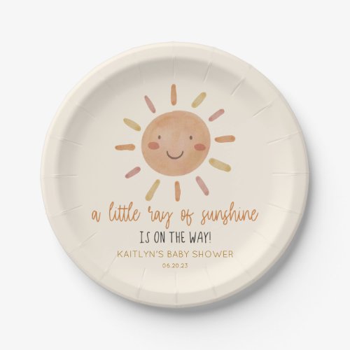 A Little Ray Of Sunshine Yellow Sun Baby Shower Paper Plates