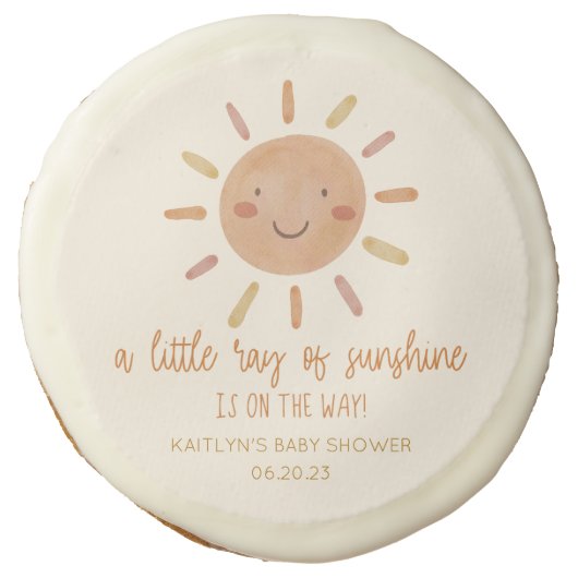 A Little Ray Of Sunshine Yellow Sun Baby Shower Sugar Cookie (Front)