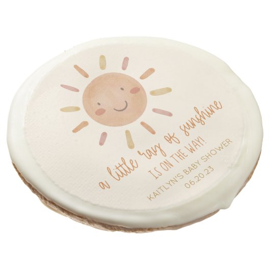 A Little Ray Of Sunshine Yellow Sun Baby Shower Sugar Cookie (Angled)