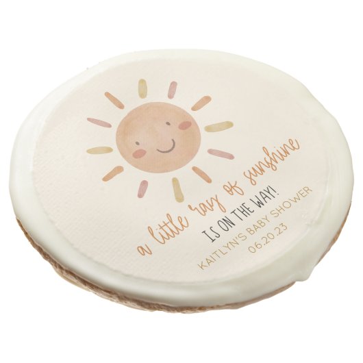 A Little Ray Of Sunshine Yellow Sun Baby Shower Sugar Cookie (Angled)