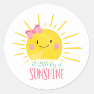 A Little Ray Sunshine Pink Bow Sun Topper Favor Classic Round Sticker