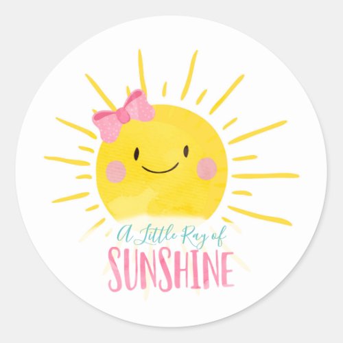 A Little Ray Sunshine Pink Bow Sun Topper Favor Classic Round Sticker