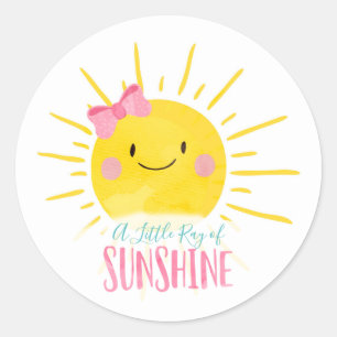 A Little Ray Sunshine Pink Bow Sun Topper Favor Classic Round Sticker