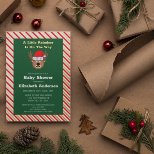 A Little Reindeer Is On The Way Baby Shower Foil Invitation