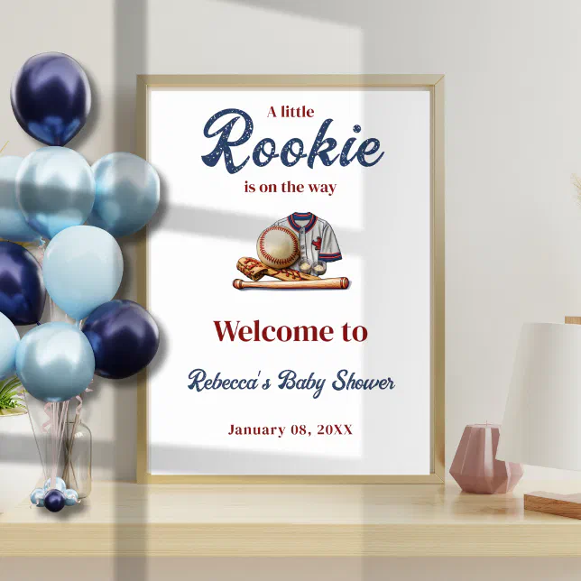 A Little Rookie on the Way - Baseball Baby Shower Poster | Zazzle