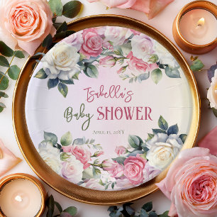 A Little Rose Floral Girl Baby Shower Paper Plates