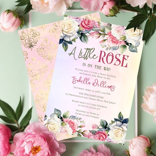 A Little Rose Is On The Way Floral Baby Shower Invitation