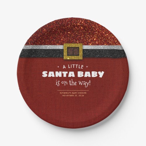 A Little Santa Baby is on the Way Baby Shower Paper Plates