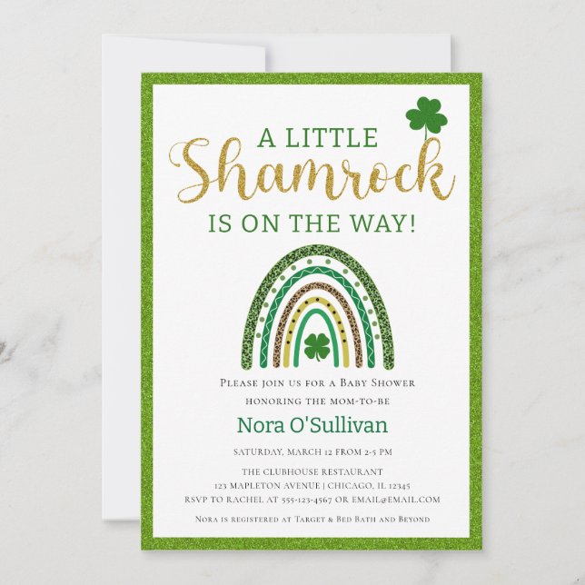 A Little Shamrock St. Patricks Rainbow Baby Shower Invitation (Front)