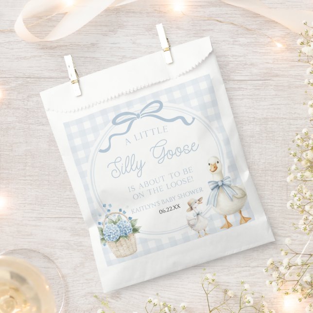 A Little Silly Goose Blue Floral Bow Baby Shower Favor Bag (Clipped)