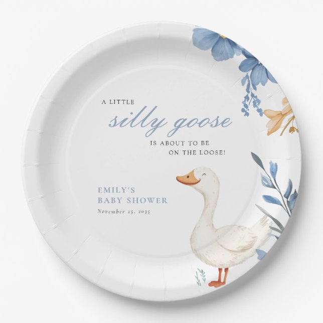 A Little Silly Goose Boy Baby Shower Paper Plates (Front)
