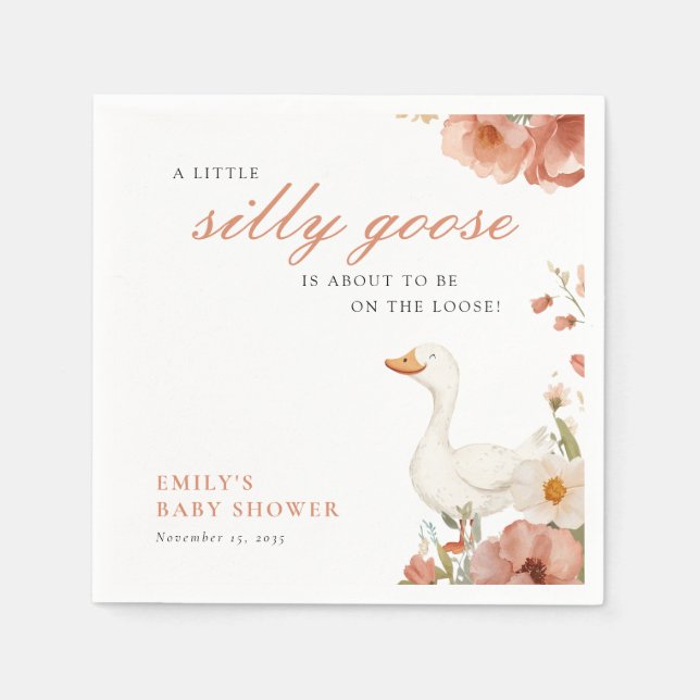 A Little Silly Goose Girl Baby Shower Napkins (Front)