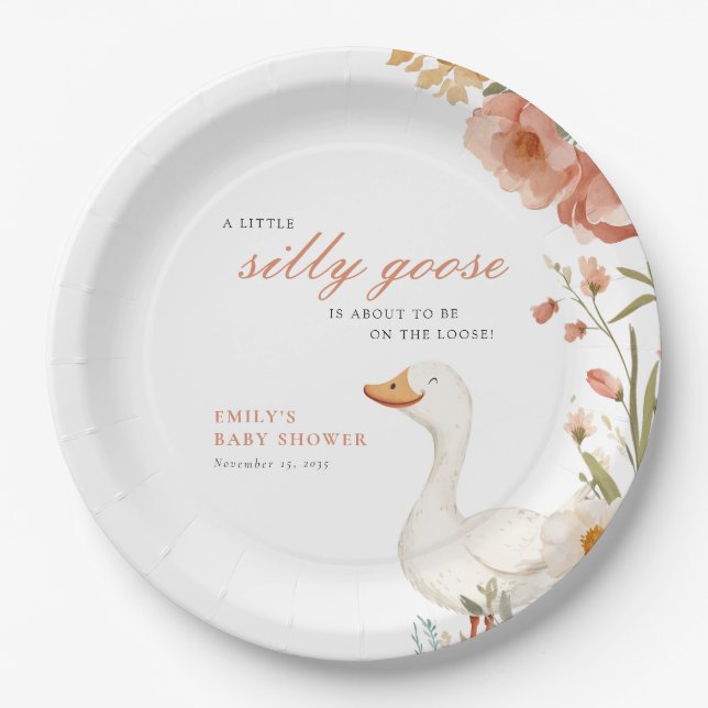 A Little Silly Goose Girl Baby Shower Paper Plates (Front)