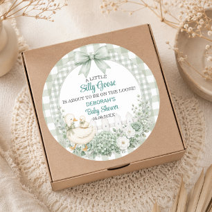 A Little Silly Goose Green Cottagecore Baby Shower Classic Round Sticker