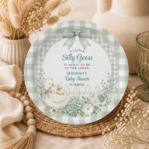 A Little Silly Goose Green Cottagecore Baby Shower Paper Plates