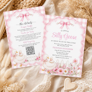 A Little Silly Goose Pink All in One Baby Shower Invitation
