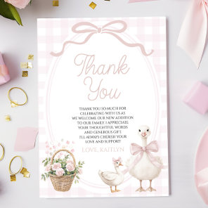 A Little Silly Goose Pink Bow Floral Baby Shower Thank You Card