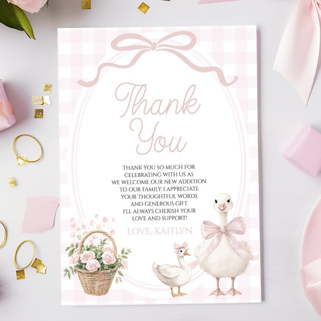 A Little Silly Goose Pink Bow Floral Baby Shower Thank You Card (Creator Uploaded)