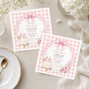 A Little Silly Goose Pink Cottagecore Baby Shower Napkins