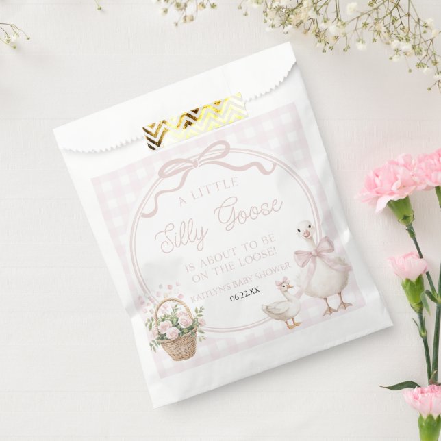 A Little Silly Goose Pink Floral Bow Baby Shower Favor Bag (Sealed)