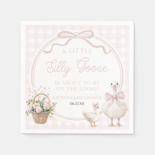 A Little Silly Goose Pink Floral Bow Baby Shower Napkins