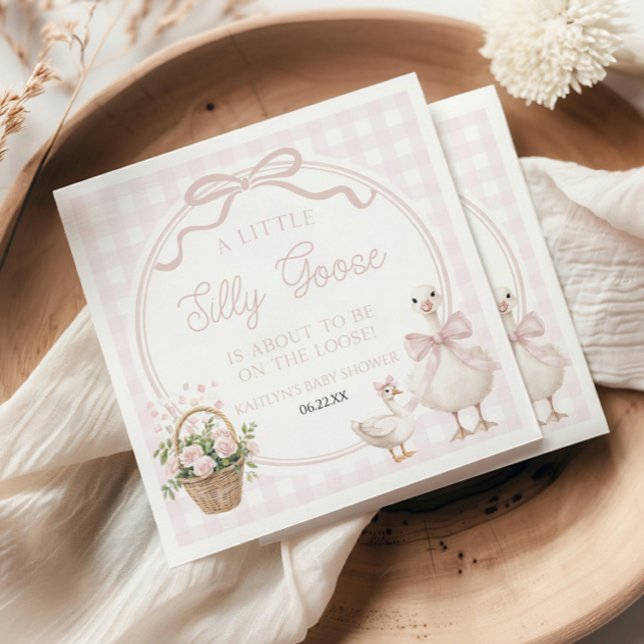 A Little Silly Goose Pink Floral Bow Baby Shower Napkins (Creator Uploaded)