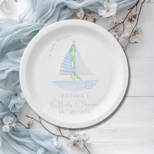 A Little Skipper Sailboat Blue Baby Shower Paper Plates (Creator Uploaded)