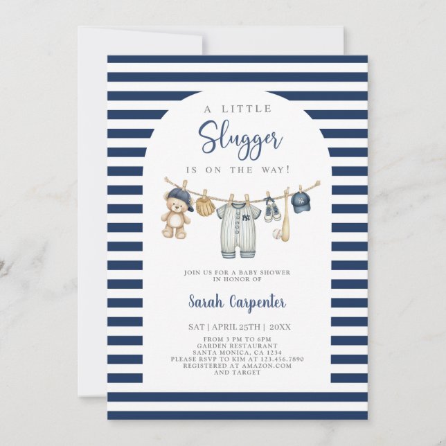 A Little Slugger Baby Shower Boy Invitation (Front)