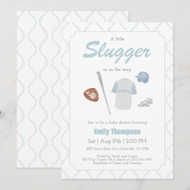 A Little Slugger Baseball Baby Shower invitation (Front/Back)