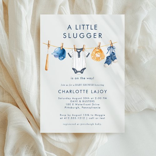 A Little Slugger Baseball Clothesline Baby Shower  Invitation