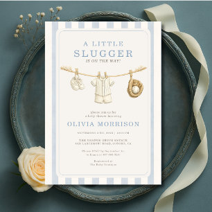 A Little Slugger Baseball Clothesline Baby Shower Invitation