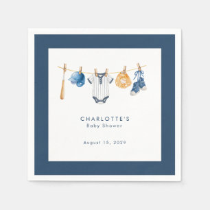 A Little Slugger Baseball Clothesline Baby Shower Napkins