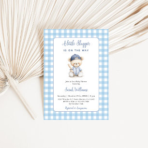 A Little Slugger Bear Baby Shower Boy Invitation