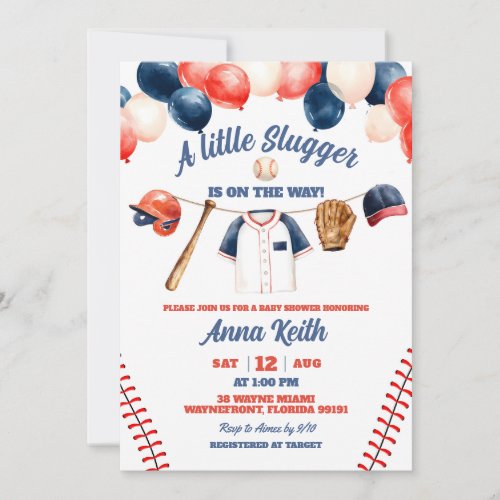 A Little Slugger Is On The Way Baby Shower Invitation