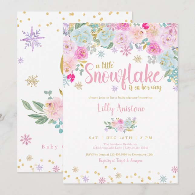 A Little Snowflake Baby Girl Shower Invitation (Front/Back)