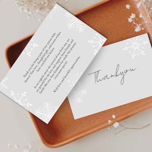A little Snowflake Baby shower grey Thankyou  Thank You Card