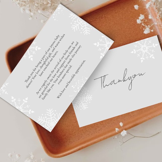 A little Snowflake Baby shower grey Thankyou  Thank You Card (Creator Uploaded)