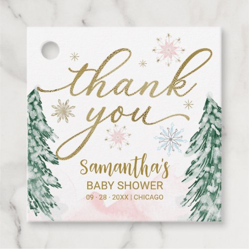 A little snowflake Baby Shower Pink Thank You Favor Tags