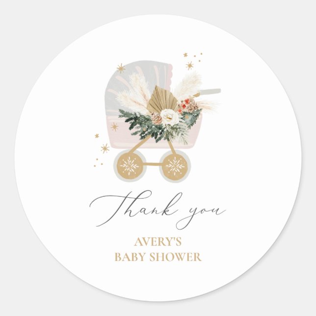 A Little Snowflake Baby Shower Thank You Classic Round Sticker (Front)